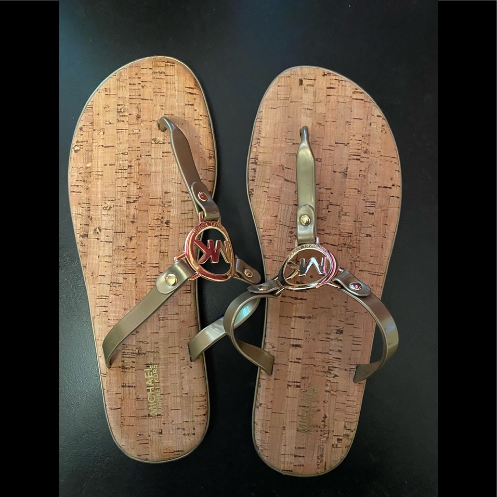 Michael Kors Women’s Gold Logo Cork Thong Sandals
